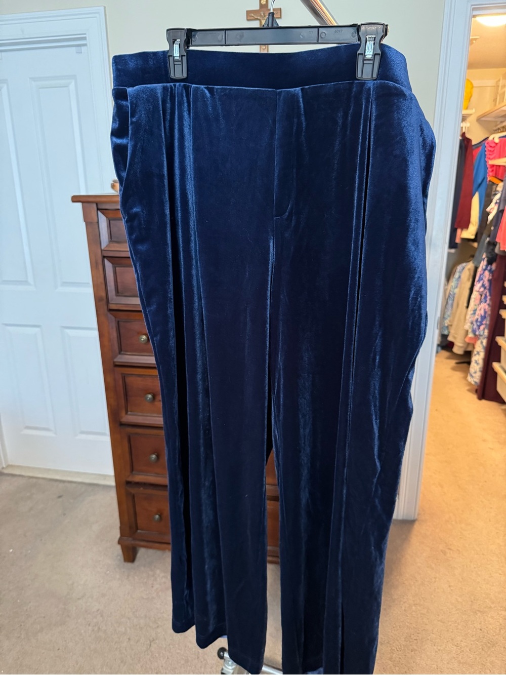 Lands' End Navy Velvet Elastic Waist Pants